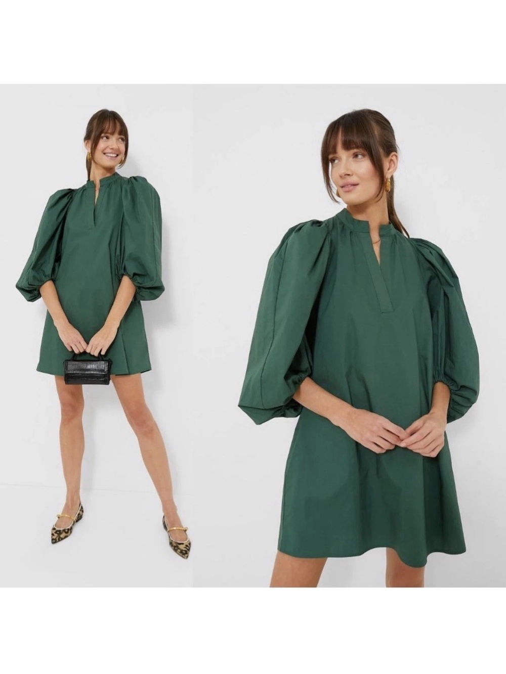 Pomander Place Emerald Green Puff-Sleeve Mini Dress XL NWT Small Defect